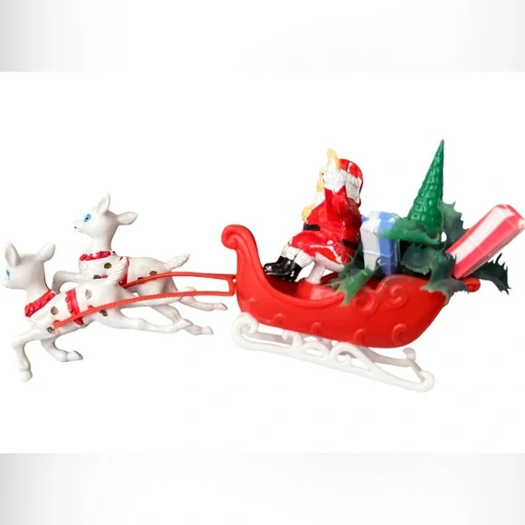 Vtg Kitschy Plastic Santa Sleigh With 2 Reindeer Christmas Blow Mold 8” - Picture 4 of 4